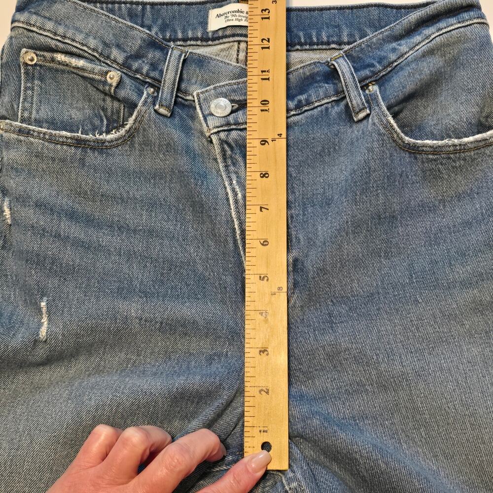 Abercrombie & Fitch 90s Straight Ultra High Rise Criss Cross Waist Jeans 6L Blue - Picture 12 of 16